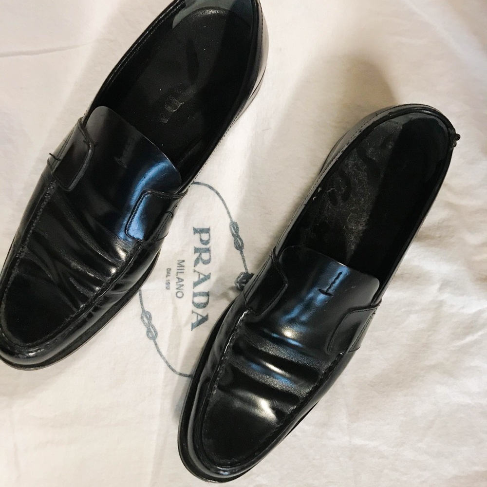 Vintage Black Prada Leather Loafers